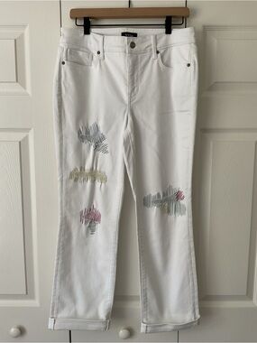 NYDJ Women's White Embroidered Straight-Leg Jeans